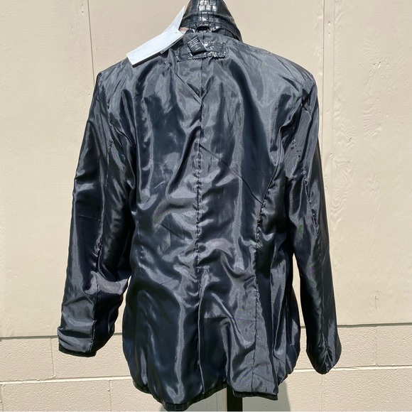 Dialogue Black Leather Jacket Croc Embossed Coat Lined Shimmer Size L Pockets - Picture 11 of 16